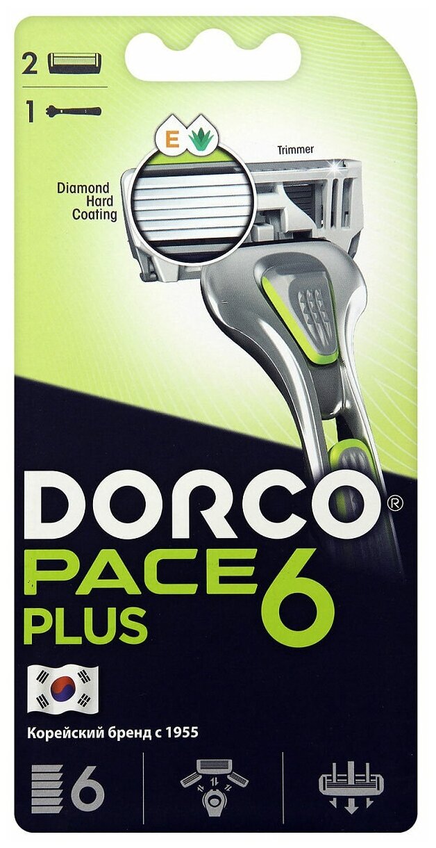 Дорко / Dorco Pace6 Plus - Станок для бритья + 2 сменные кассеты с 6 лезвиями +Триммер