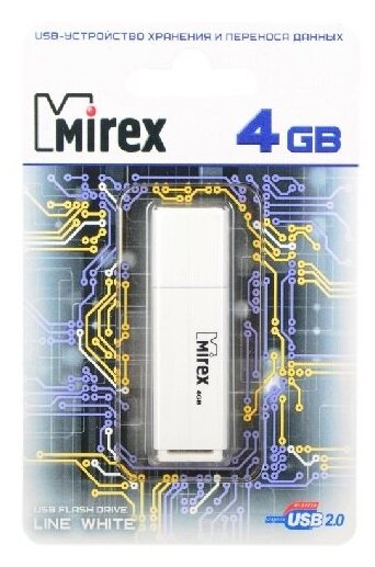 Флеш накопитель 4GB Mirex Line, USB 2.0, Белый