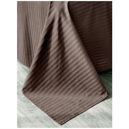 Простыня из страйп-сатина Полоска 1x1 FSL-004 шоколад Elin (шоколадный), Простыня 220x240