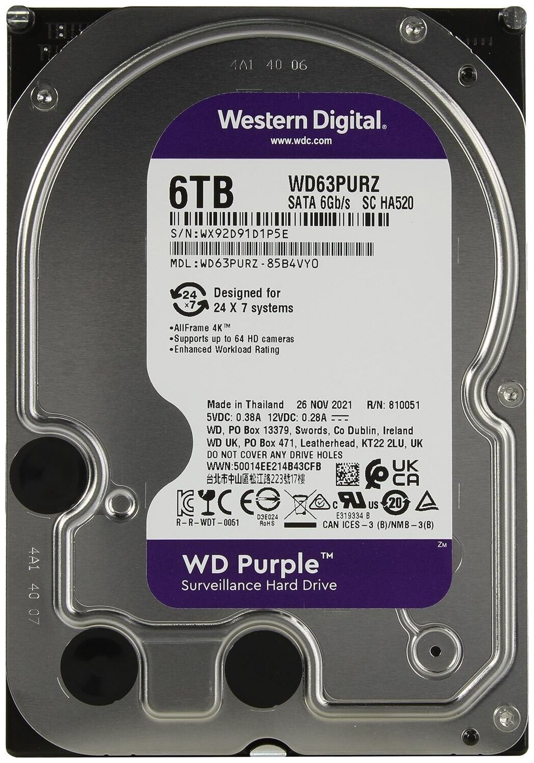 Жесткий диск Western Digital WD63PURZ, 6Тб