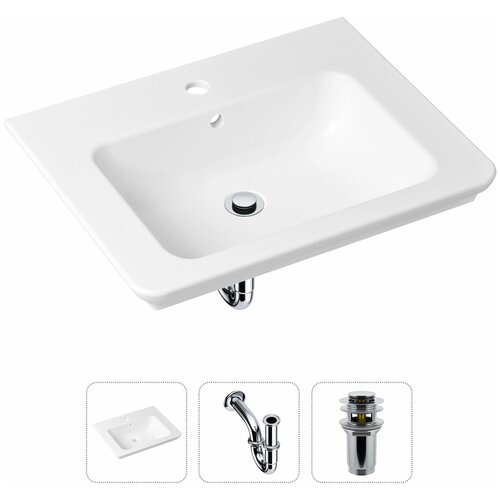 Комплект 3 в 1 Lavinia Boho Bathroom Sink 21520379: врезная фарфоровая раковина 60 см, металлический сифон, донный клапан