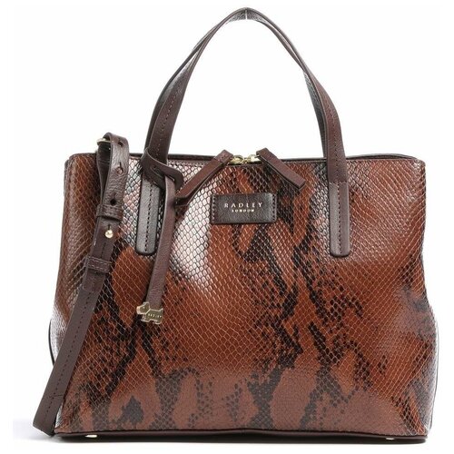 фото Сумка radley london кожаная коричневая под питона с 2мя ручками и золотой фурнитурой gorgeous dukes place medium open top multiway handbag bag
