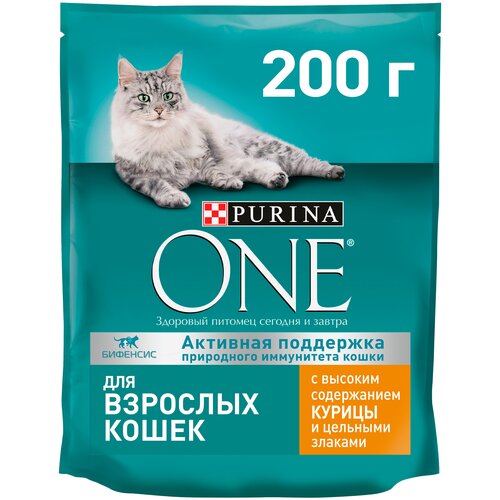 Сухой корм Purina ONE для взрослых кошек с курицей и цельным злаками, Пакет, 200 г