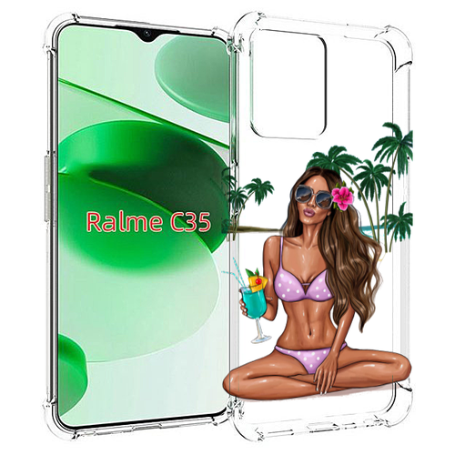 Чехол MyPads Гавайская-девушка женский для Realme C35 / Narzo 50A Prime задняя-панель-накладка-бампер чехол mypads санта клаус девушка для realme c35 narzo 50a prime задняя панель накладка бампер