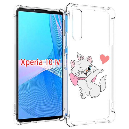 Чехол MyPads белая-кошечка-с-сердечком женский для Sony Xperia 10 IV (10-4) задняя-панель-накладка-бампер