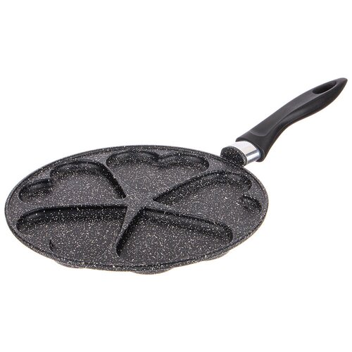 Сковорода оладница «Сердечки» для оладий 26 см блинная сковорода черный мрамор, несъёмная ручка