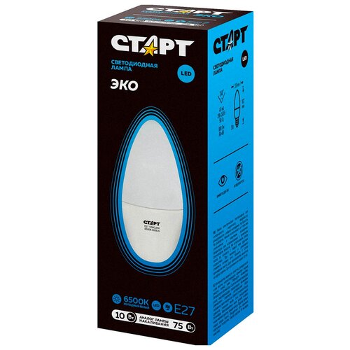 Лампа светодиодная LED Старт ECO Свеча, E27, 10 Вт, 6500 K, холодный белый свет