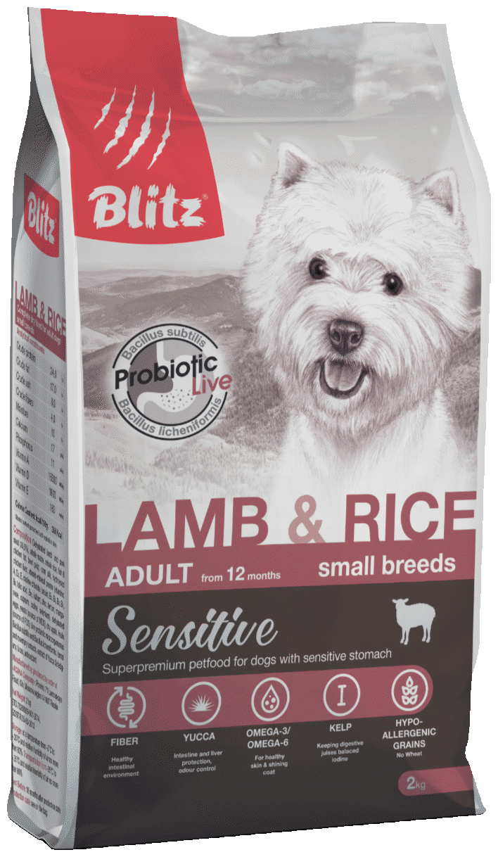 Сухой корм для собак мелких пород Blitz Sensitive Lamb&Rice Adult Dog Small Breeds с ягненком и рисом 2 кг.