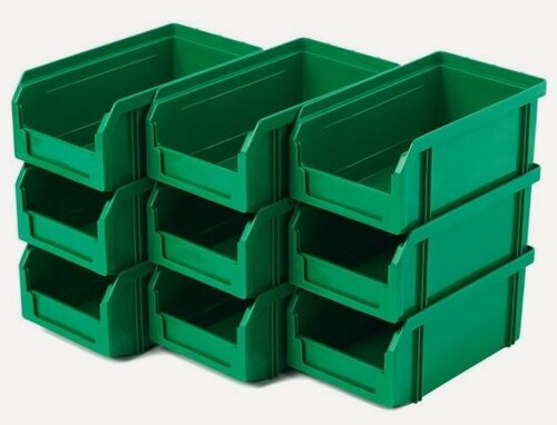 Изображение товара Пластиковый ящик Стелла-техник V-1-К9-зеленый, 172х102х75мм, комплект 9 штук