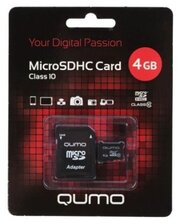 Карта памяти 4GB Qumo QM4GMICSDHC10 MicroSDHC Class 10, SD adapter