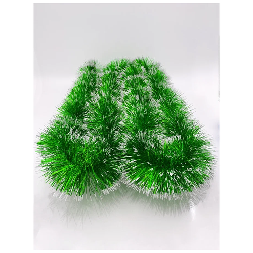 Мишура с инеем новогодняя на елку, для праздника, длина 2,2 метра, средний диаметр, цвет зеленый
