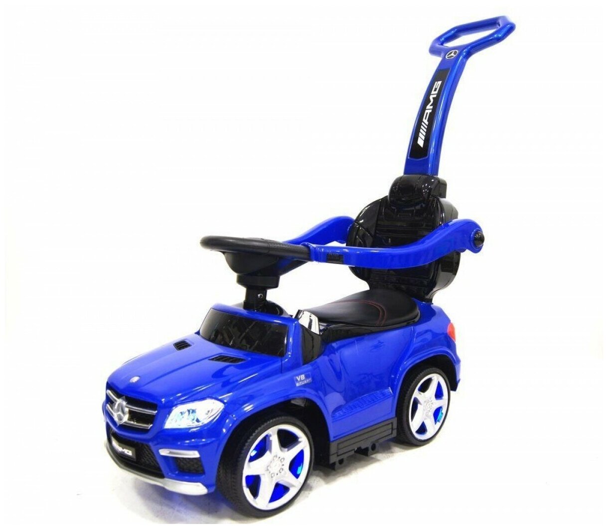 Каталка с ручкой RiverToys Mercedes-Benz A888AA-H со звуковыми эффектами синий