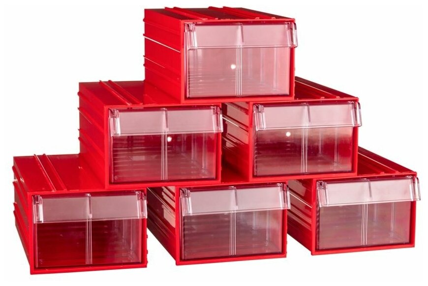 Пластиковый короб Стелла-техник C-2-К6-красный-прозрачный , 140х250х100мм, комплект 6 штук