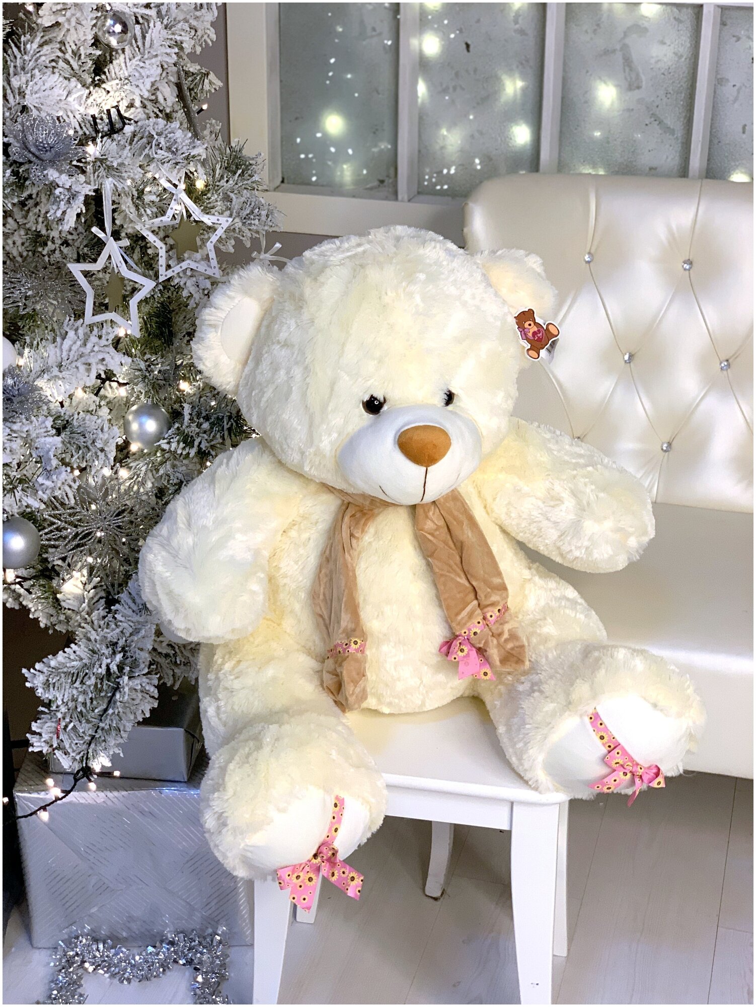 Мягкая игрушка в шарфе 120 см медведь новогодний большой плюшевый мишка подарок на день рождения на новый год 2023