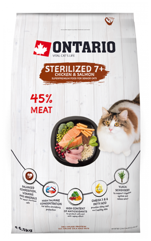 Корм Ontario Sterilised 7+ для стерилизованных кошек старше 7 лет, с курицей, 2 кг - фотография № 4