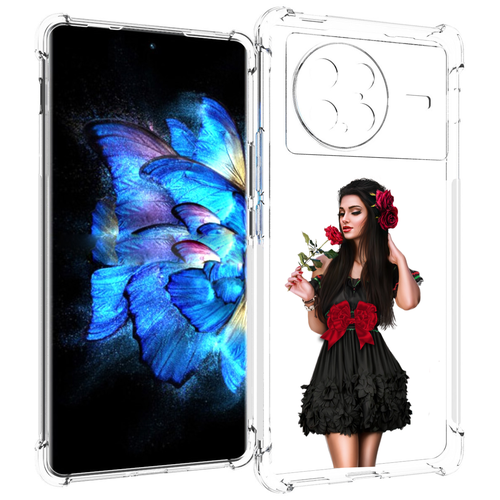 Чехол MyPads девушка-в-черном-платье-с-розой женский для Vivo X Note 5G задняя-панель-накладка-бампер