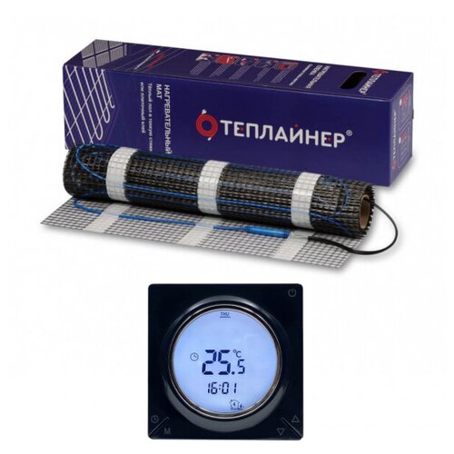 Комплект теплого пола под плитку Теплайнер Floor 8 кв.м. с терморегулятором ТР-420 wi-fi черный