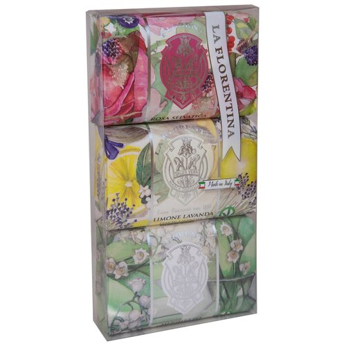 La Florentina Rose, Lemon&Lavender, Lily of the Valley Набор мыла Дикая роза, Лимон&Лаванда, Ландыш 3*200 г la florentina подарочный набор мыла la florentina дикая роза лимон и лаванда ландыш 3 шт по 200 г