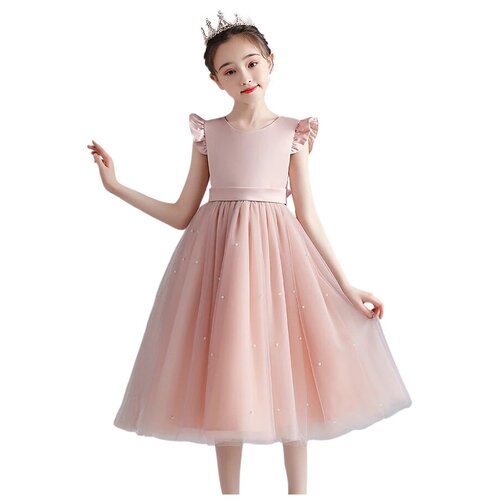 фото Платье nnjxd, нарядное, однотонное, размер 120, розовый