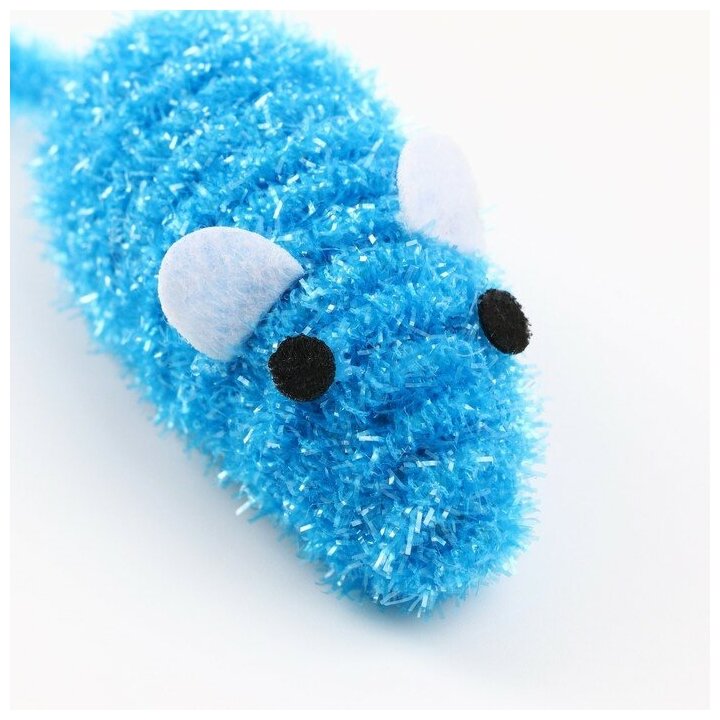 Мышь-погремушка 7 см, синяя - фотография № 4