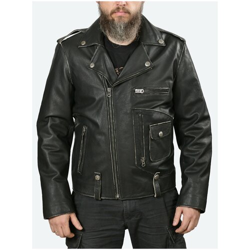 фото Кожаная куртка байкерская мужская брутальная потёртая косуха j-22, l route 66