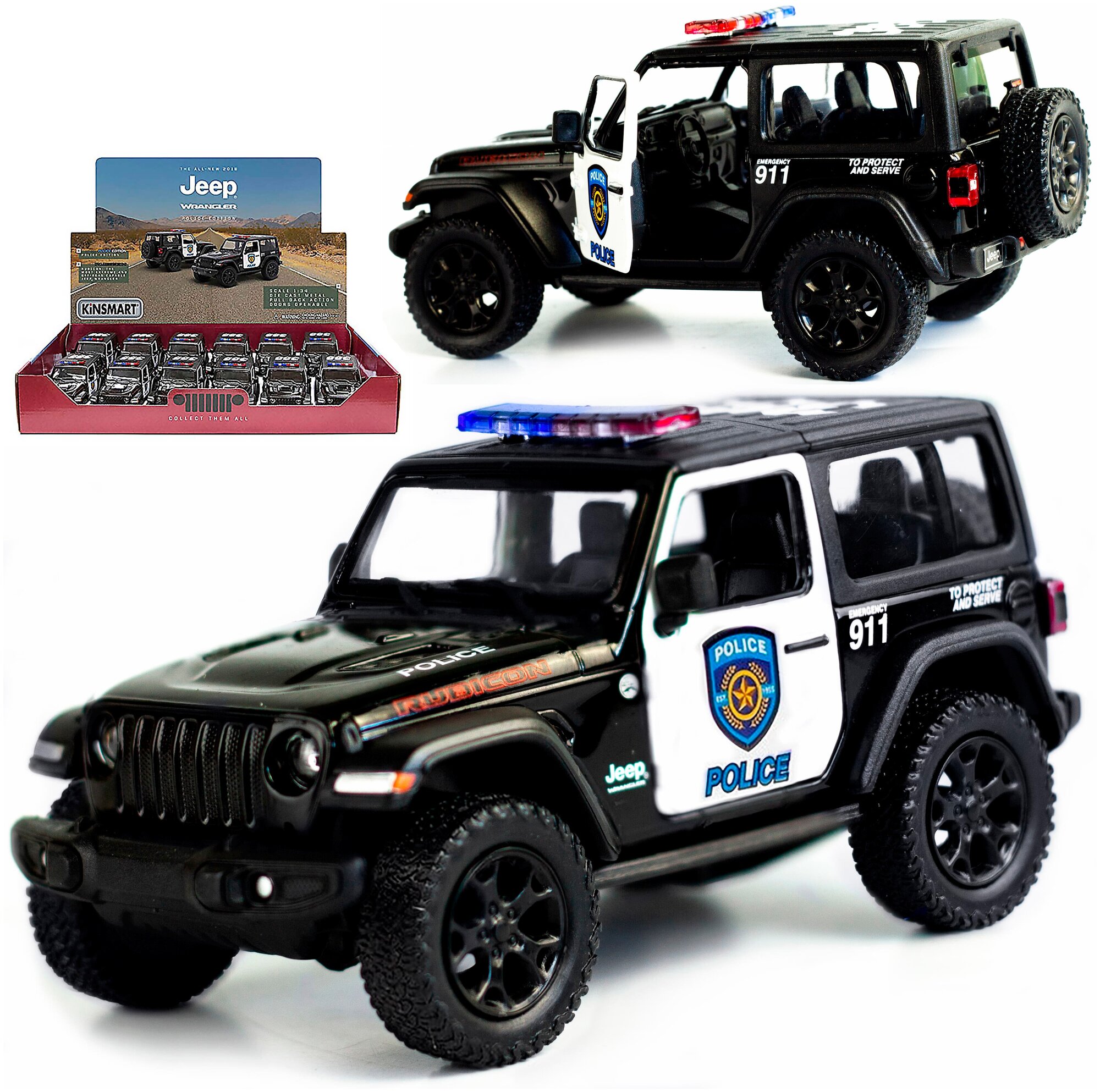 Металлическая машинка Kinsmart 1:34 2018 Jeep Wrangler (Police) KT5412DP инерционная