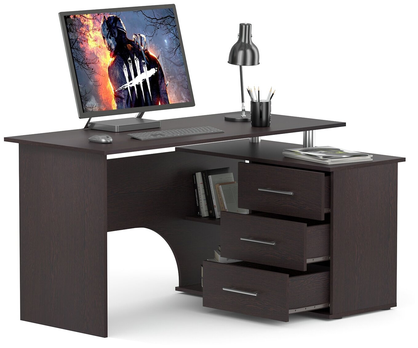 Компьютерный стол Сокол КСТ-09П правый, цвет венге, ШхГхВ 135х90х74 см., тумба с ящиками справа - фотография № 2