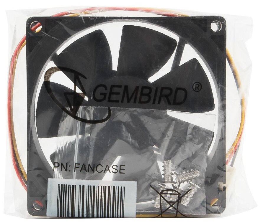 Вентилятор охлаждения Gembird FANCASE, 80x80x25, втулка, 3 pin, провод 30 см