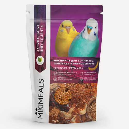 Изображение товара Корм Микимилс (Mikimeals) для волнистых попугаев в период линьки 400 г