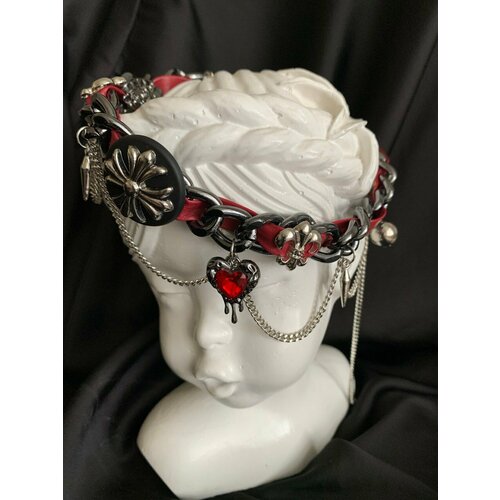 Колье, кожа, кристалл, длина 35 см, серебристый