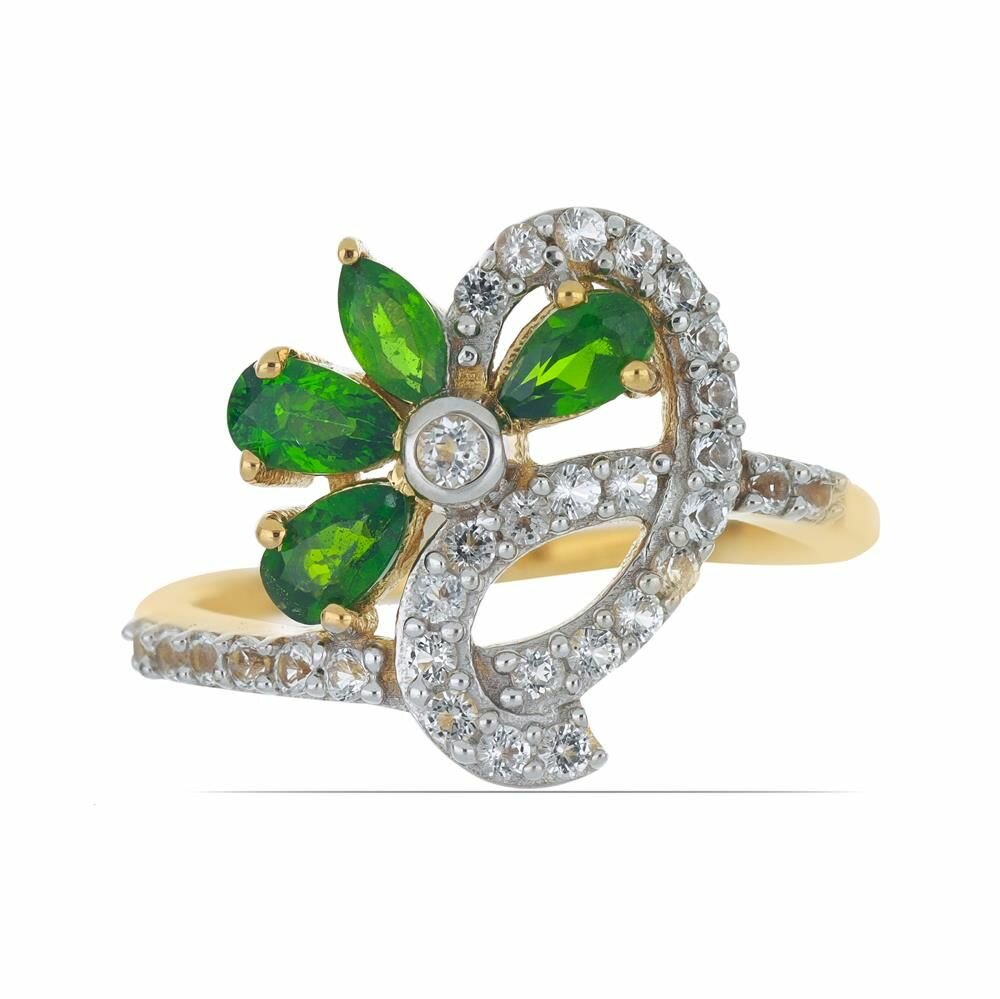 Кольцо тонкое, серебро, 925 проба, хромдиопсид, топаз