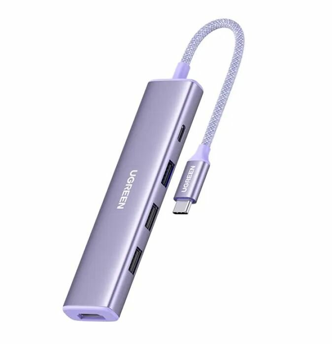 Конвертер многофункциональный UGREEN CM478 (35582) USB-C To HDMI 4K@32Hz+3*USB 3.0 A+PD Power Converter. Цвет: нежный фиолетовый.