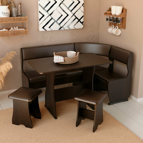 Изображение товара Уголок кухонный мягкий Андрей-2 153х85х105 см, цвет венге/шоколад