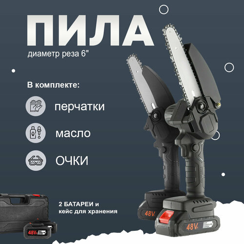 Аккумуляторная цепная пила с двумя аккумуляторами в кейсе, сучкорез