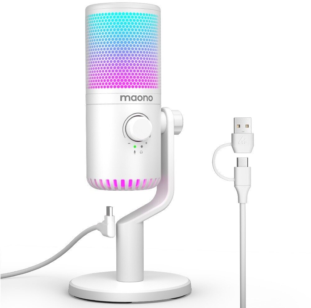 Maono DM30RGB (white), конденсаторный USB микрофон, 24bit/48kHz, ПО Maono Link, в комплекте подставка и кабель