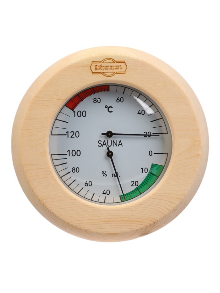 Термометр-гигрометр для бани и сауны деревянный с корпусом из нержавеющей стали