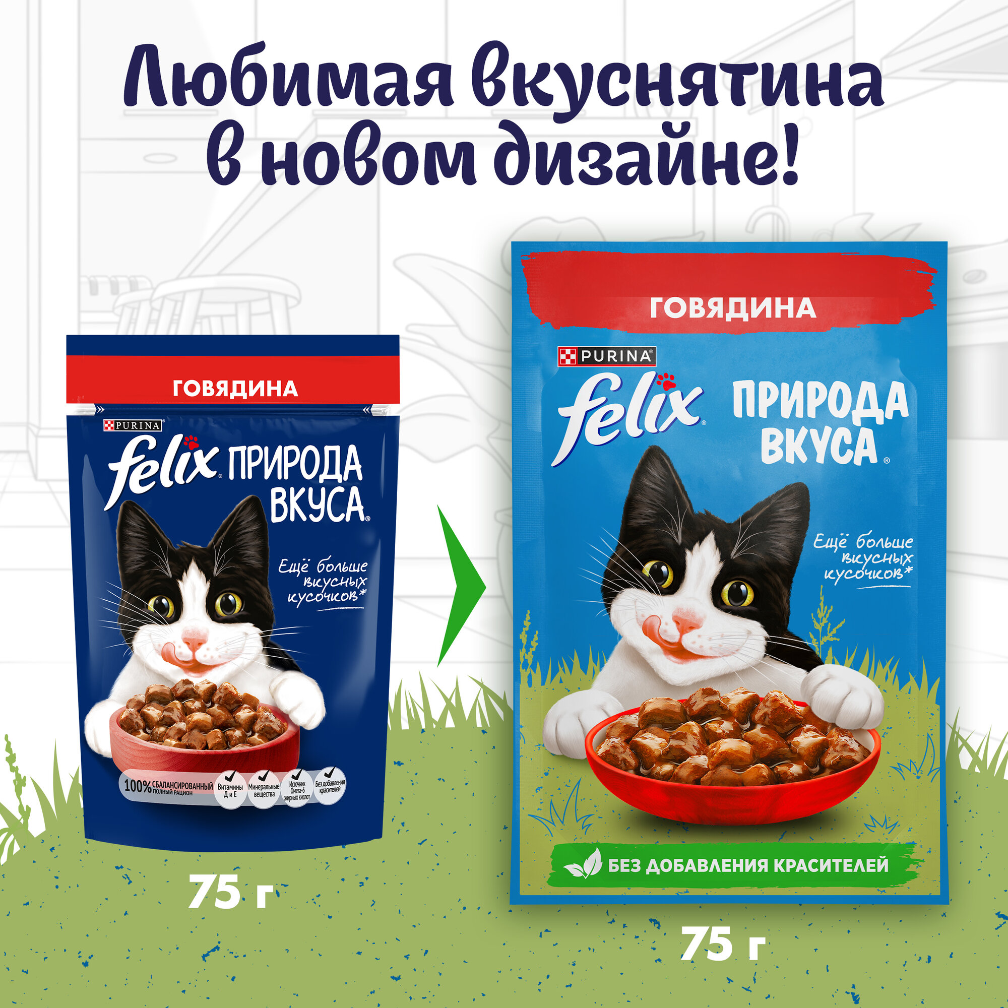 Влажный корм FELIX® Природа вкуса для кошек, с говядиной в соусе 75 г х 26 шт — фото 1
