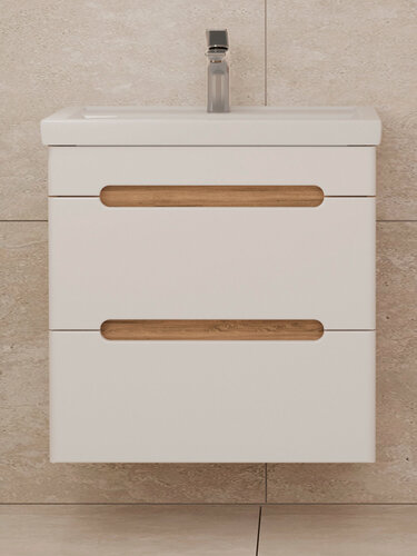 Изображение товара Тумба подвесная SanStar Diva 60 с раковиной Фостер 60 (комплект) для ванной комнаты белый, дуб вотан