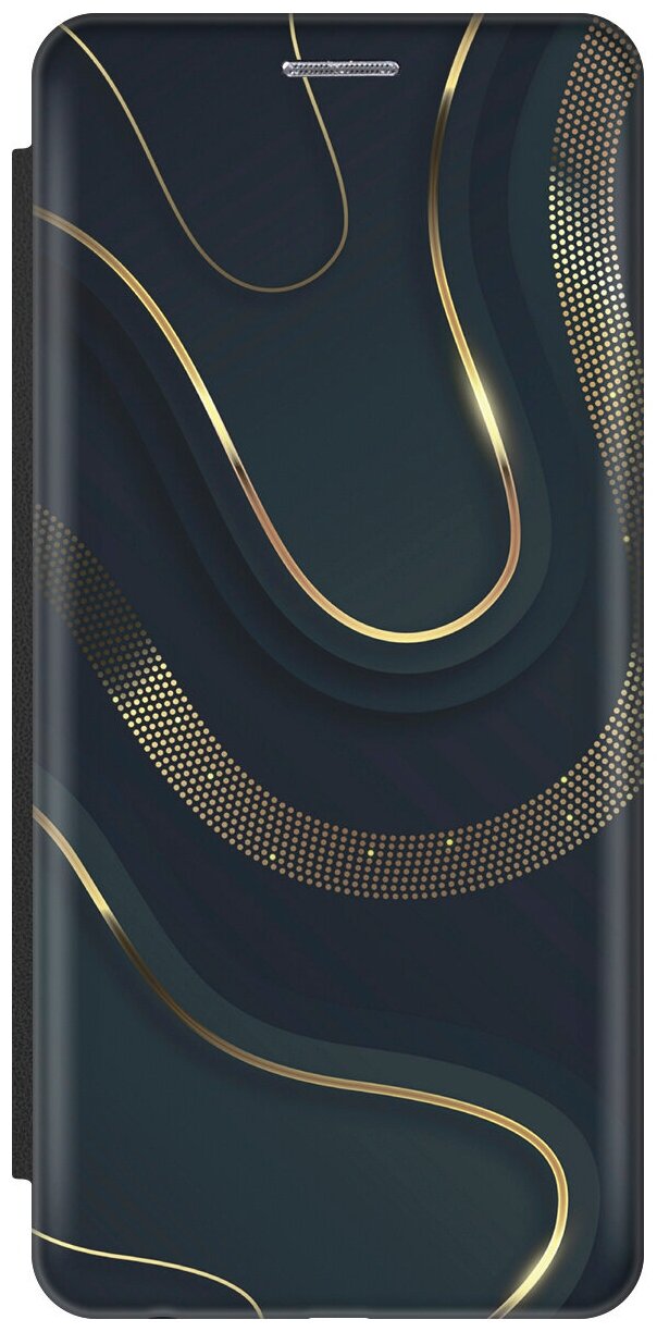 Чехол-книжка Золотистые акценты на Huawei P40 Lite / Хуавей П40 Лайт с эффектом блика черный