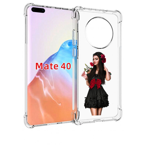 Чехол MyPads девушка-в-черном-платье-с-розой женский для Huawei Mate 40 / Mate 40E задняя-панель-накладка-бампер