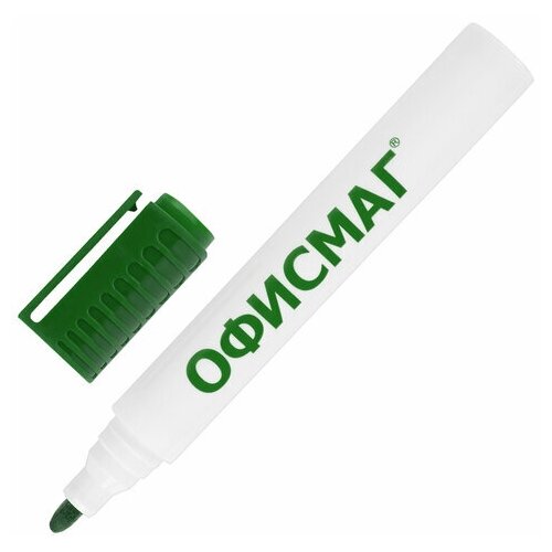 Маркер стираемый для белой доски зеленый, офисмаг, круглый наконечник, 3 мм, 152221