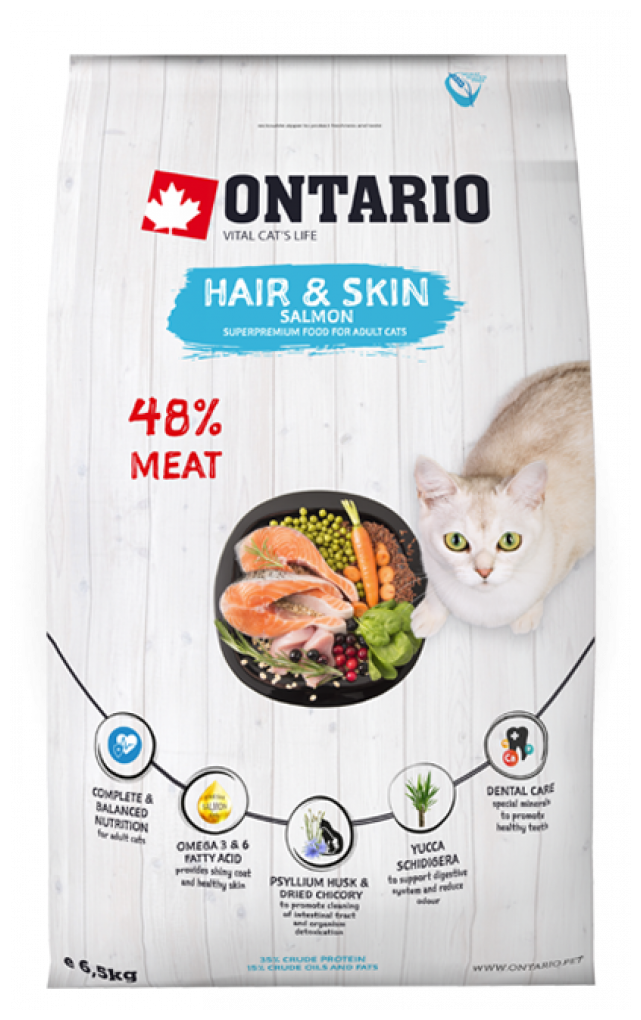 Ontario корм для здоровья кожи и шерсти кошек, с лососем (Hair & Skin) - фотография № 4