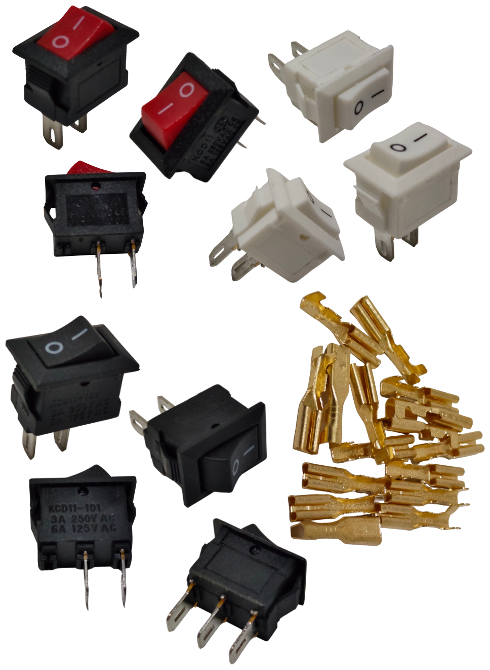Набор выключателей Micro прямоугольные, клавишные, 250 В, 3 А, 10 штук (комплект с клеммами и термоусадкой) - фотография № 2