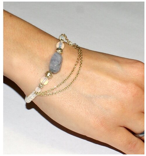 Браслет-цепочка AV Jewelry с натуральным аквамарином и лунным камнем размер 17-22 ручной работы, аквамарин, лунный камень, размер 18 см, серебряный, голубой