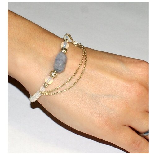 фото Браслет av jewelry серебряный с лунным камнем и аквамарином ручной работы размер 15-18, аквамарин, лунный камень, размер 16 см., серебряный, голубой