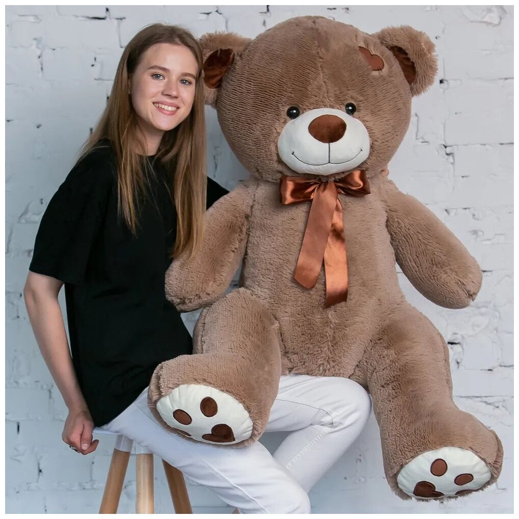 Мягкая игрушка огромный плюшевый медведь Тони с бантом 145 см, большой мишка, подарок девушке, ребенку на день рождение, цвет бурый