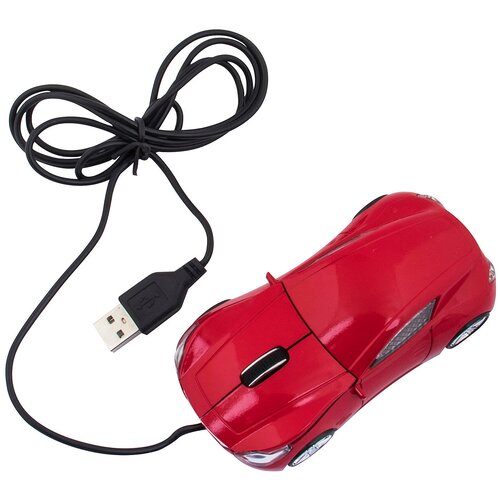 Мышь для ПК в виде гоночного авто красная А25, мышка проводная цветная подарочная, мальчикам в школу, сыну, геймеру