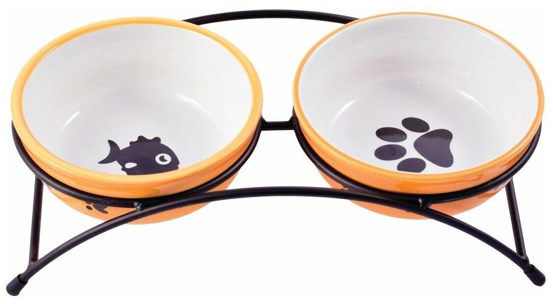 Миски на подставке для собак и кошек двойные 2x290 мл оранжевые - фотография № 4
