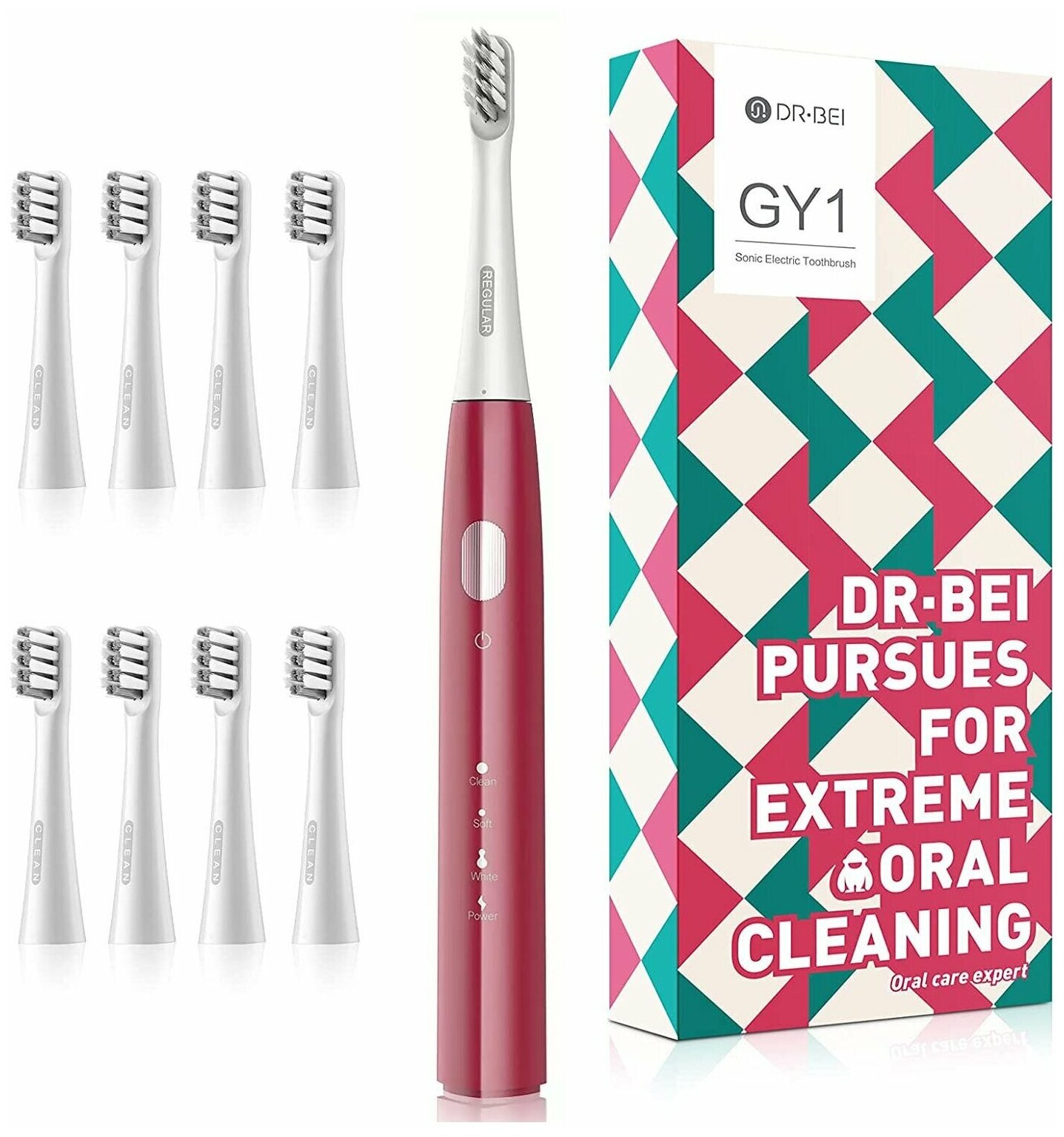 Звуковая электрическая зубная щетка DR.BEI Sonic Electric Toothbrush GY1 красная (8 насадок)