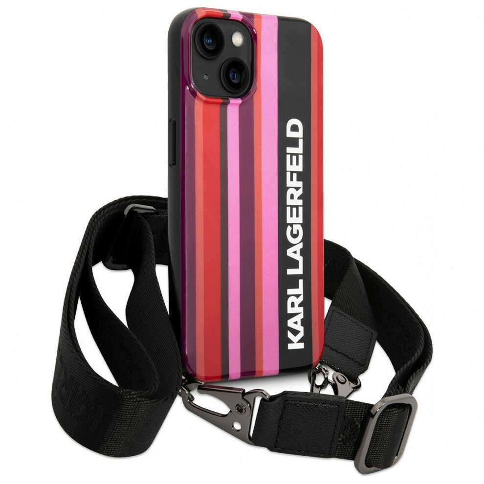 Чехол CG Mobile Karl Lagerfeld Crossbody PC/TPU Color stripes with Strap Hard для iPhone 14, цвет Розовый (KLHCP14SSTSTP)